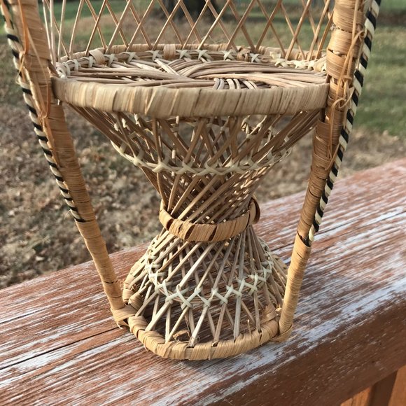 Vintage 13” peacock wicker chair planter doll basket - Picture 2 of 8